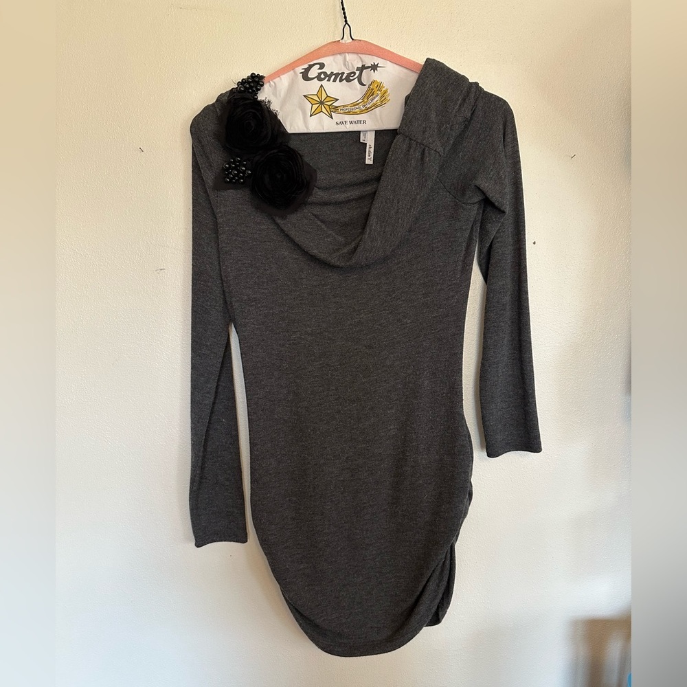 Grey Sweater with Black Floral Detail. Size M